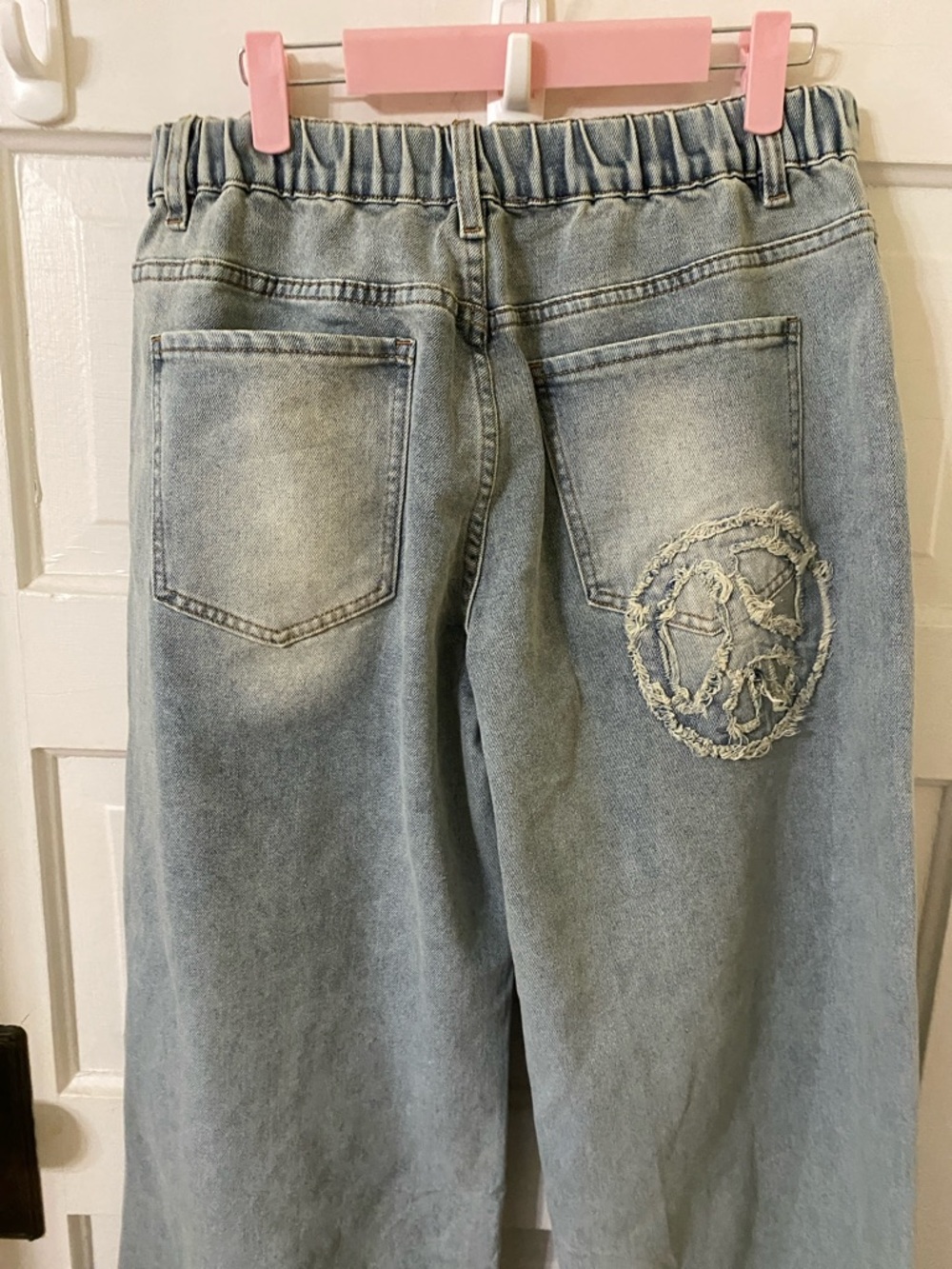 Blue Velvet Peace Sign Patchwork Pants Size S Oversized Will Fit Up To Medium - Picture 6 of 9